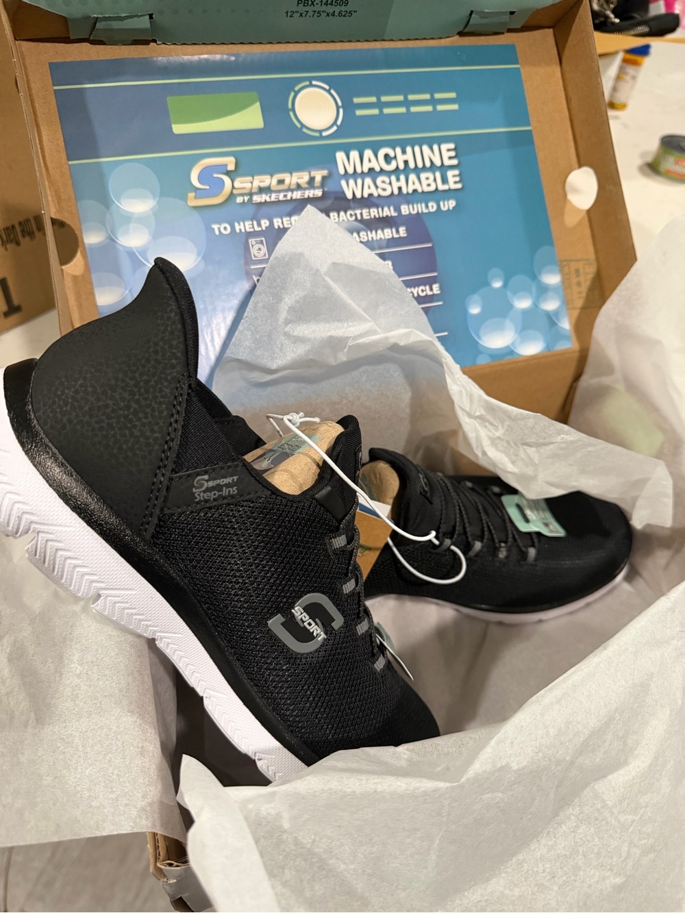 Skechers Black Mesh Slip-On Athletic Trainers with White Outsole